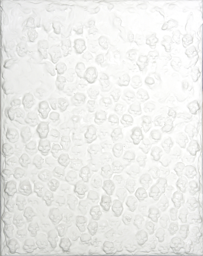 17. Czaszki / Bitwa ścierna, akryl modelina na płótnie 50x40 cm, 2014