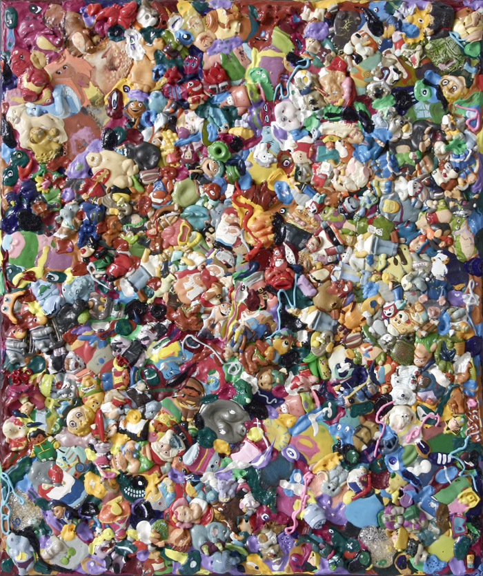 15. Kinder Surprise / Plastikowe gardło, akryl, plastik, cienkopis na płótnie 60x50 cm, 2014