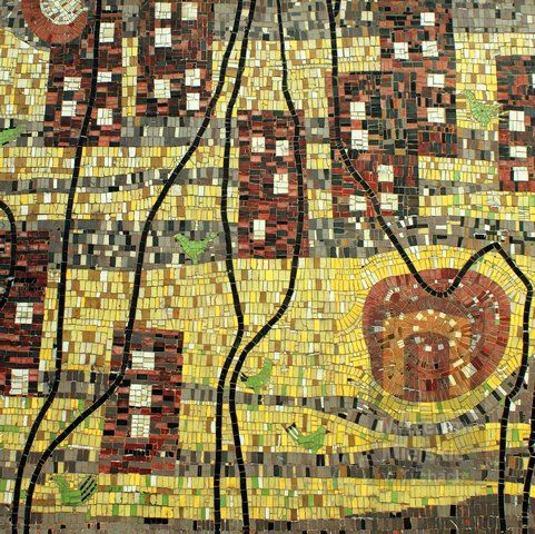 Mozaika na budynku Teatru Małego w Tychach. Projekt Janusz Włodarczyk. Realizacja Janusz Włodarczyk i Franciszek Wyleżuch, 1964, fot. Patryk Oczko