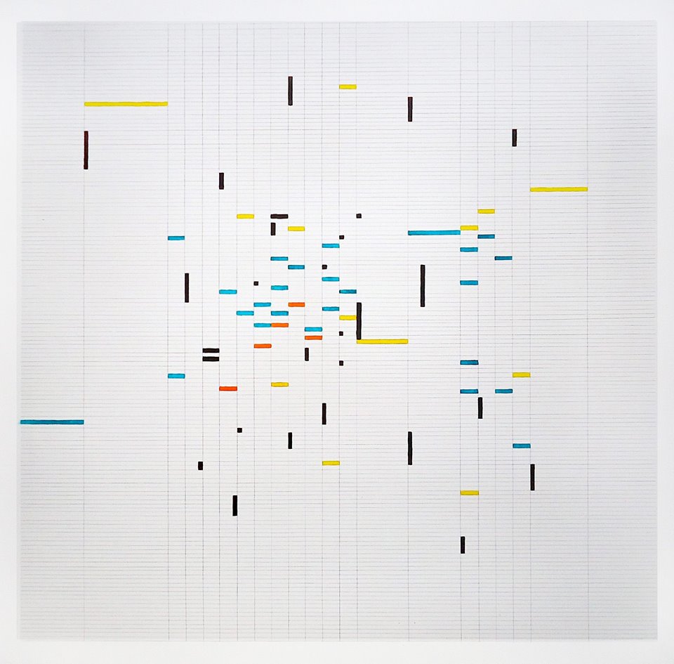 Alice Gaskon, "Familiar Places 2", pencil, ecoline on canvas, 80 x 80 cm