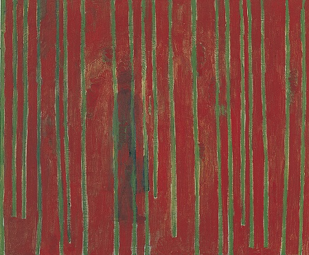 Jan Vanriet, Człowiek w czerwonym lesie, 2004, olej na płótnie, 50 x 60 cm