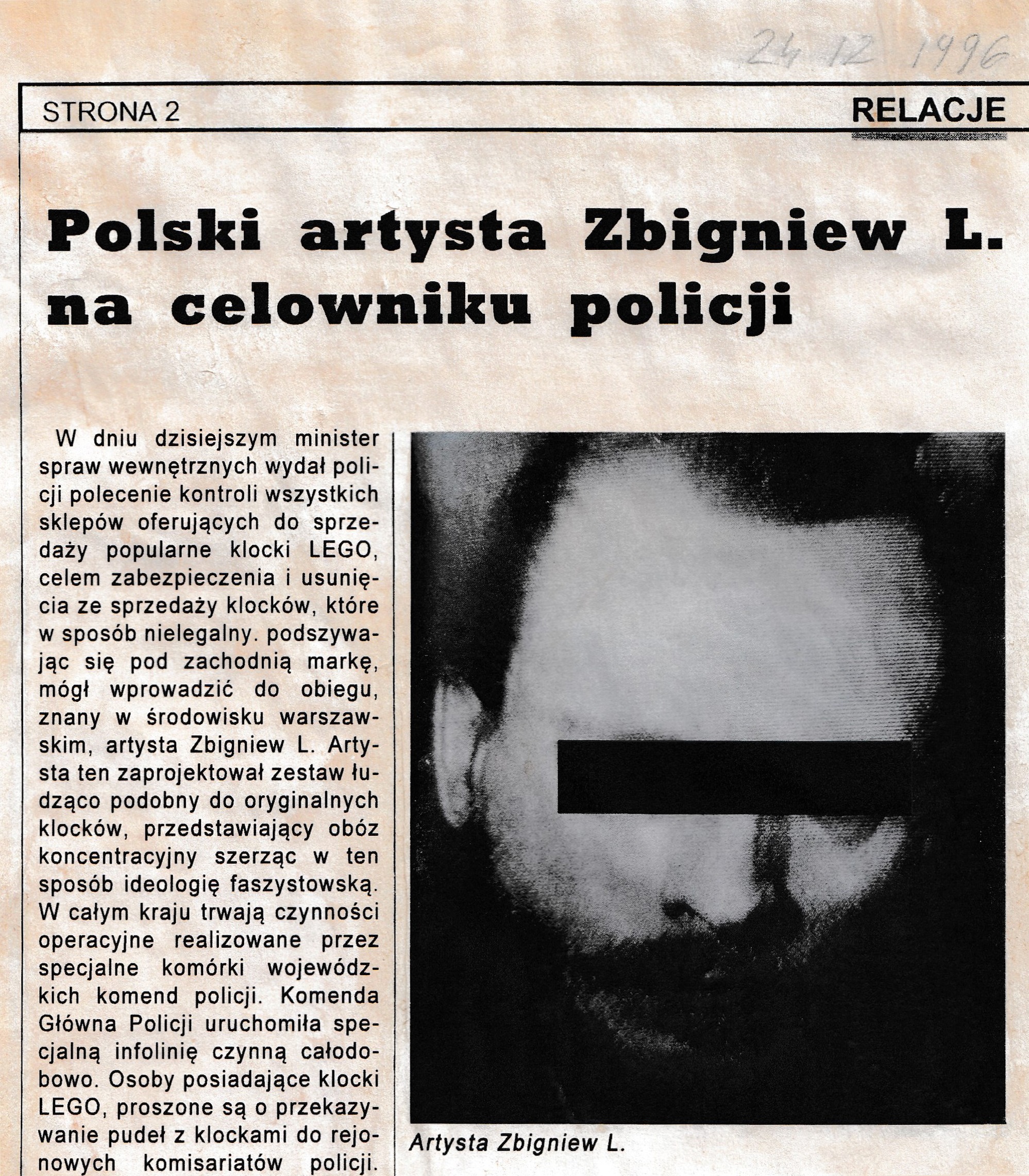 Wycinek prasowy o Zbigniewie L., 1996