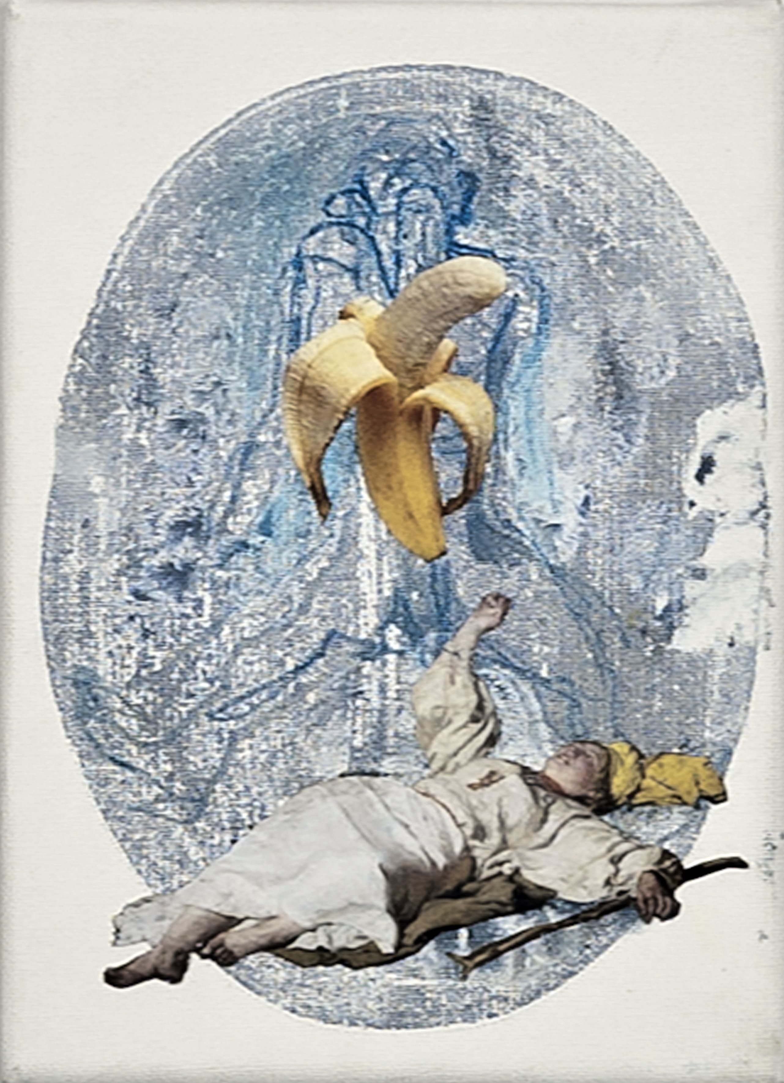 Józef Ch., akryl, kolaż, płótno, 22x16cm, 2014