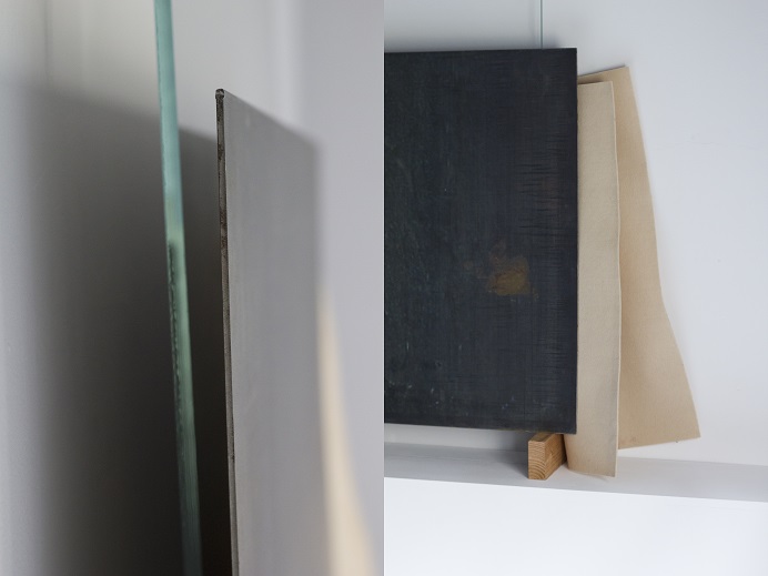 Judith Röder, Projeckj IV, 2015, szkło, projekcja wido, stal, włókno sztuczne, drewno