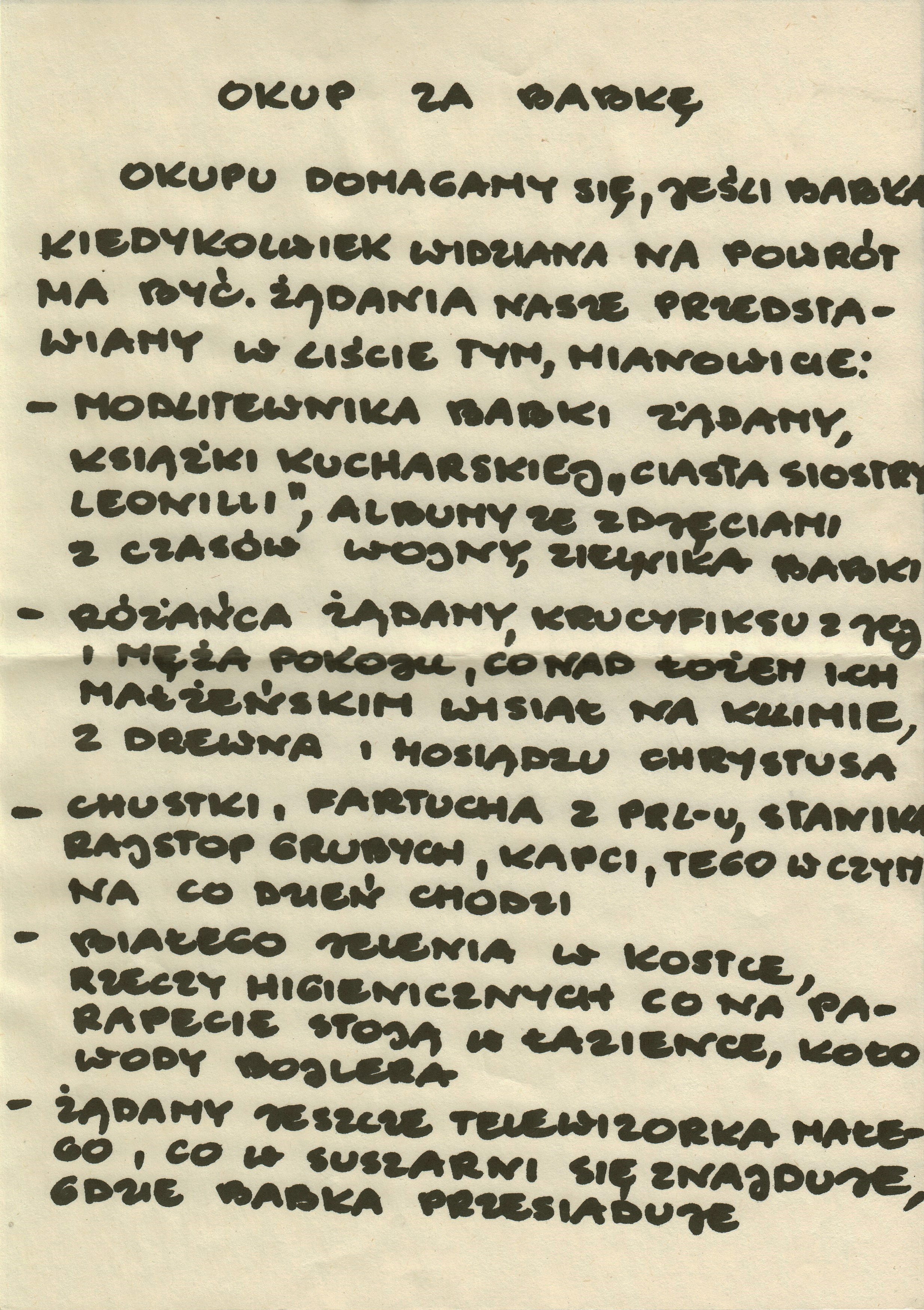 List z żądaniem okupu, dokument archiwalny, 1999