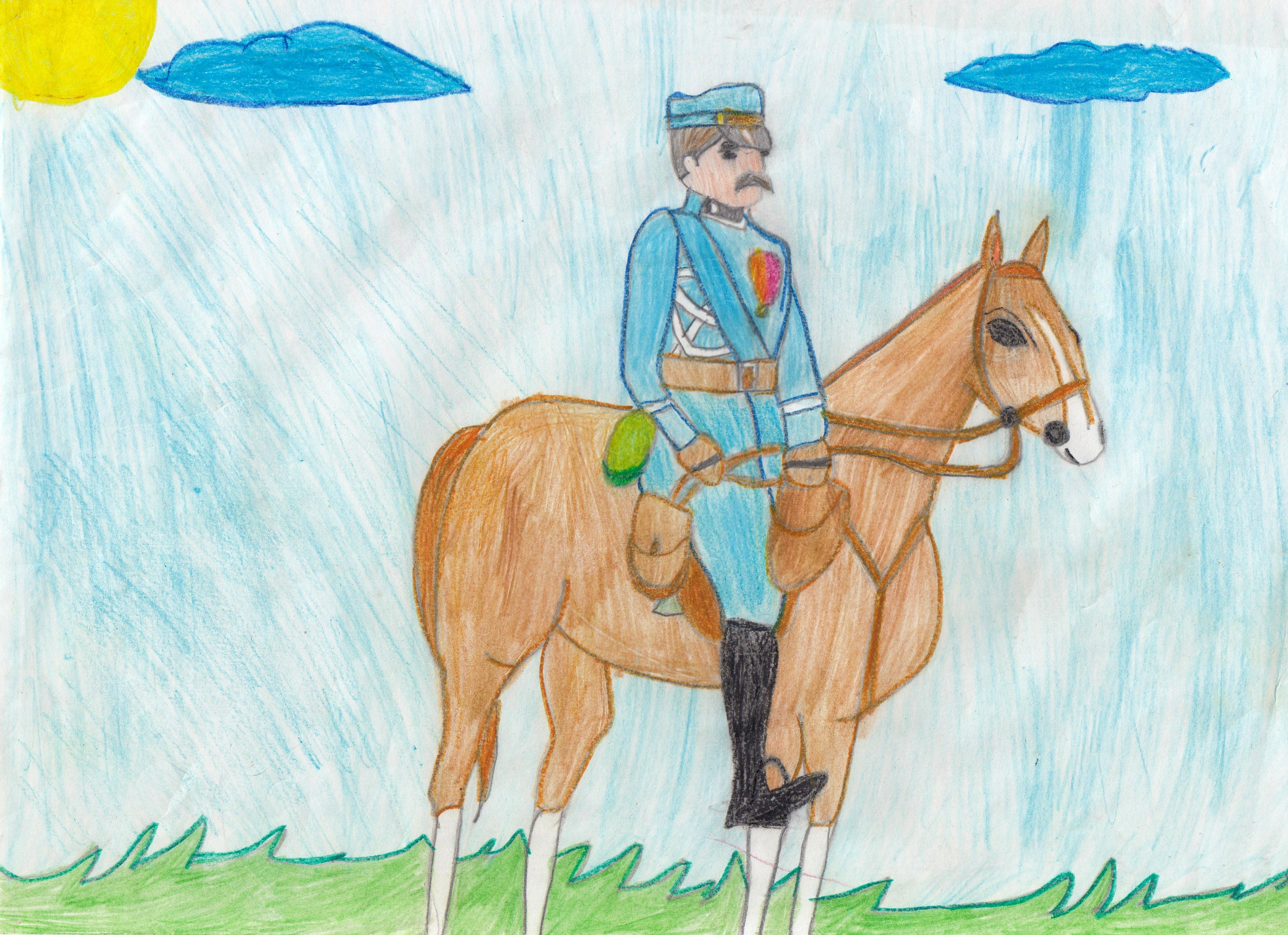 Mam swoją misję niczym Marszałek Piłsudski (rysunek, kredka na papierze, 1999)
