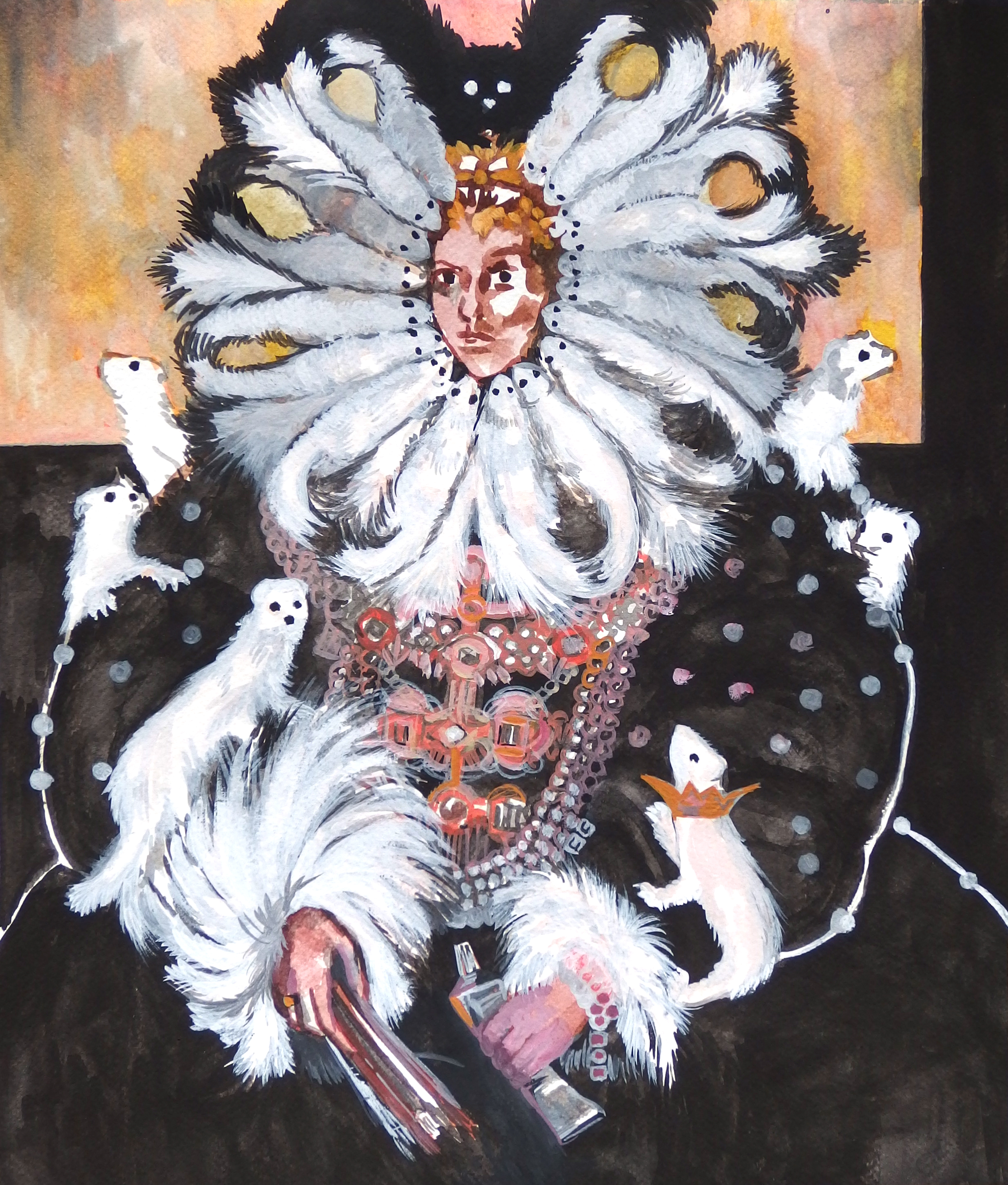 Pola Dwurnik, Królowa malarstwa z łasiczkami, 2014, gwasz na papierze