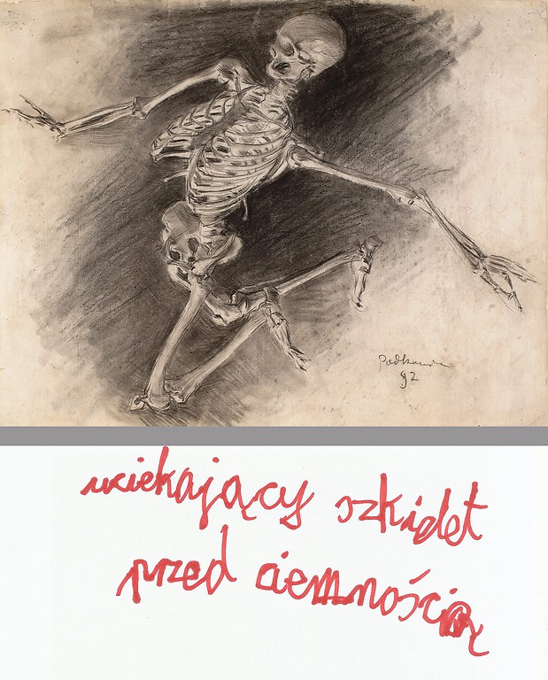 Władysław Podkowiński, Studium szkieletu, 1892, węgiel, gwasz, papier żeberkowy z filigranem