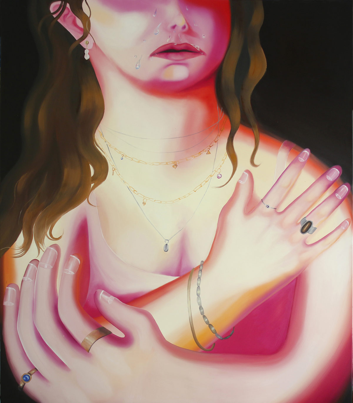 Płacząca dama,160x135cm, olej na płótnie, 2019 (Tycjan- Płacząca Maria Magdalena)