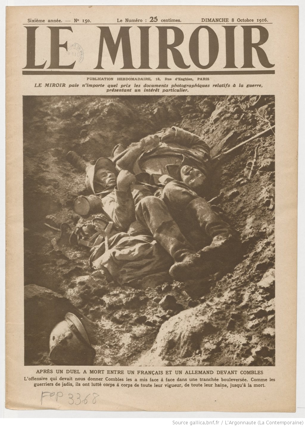 2_Żołnierze francuscy i niemieccy po śmiertelnej walce w okopach pod Combles, okładka pisma „Le Miroir”, 1916, źródło_ gallica.bnf.fr_Bibliothèque nationale de France